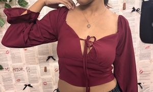 Maroon Tie-Front Crop Top