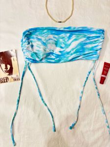 Blue Tie-Dye Bandeau Top