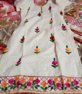Jaipuri Phulkari White Suit