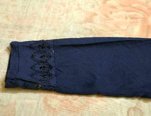 Navy &amp; White Embroidered Kurta with Skirt &amp; Dupatt