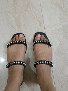 Embellished Black Flats
