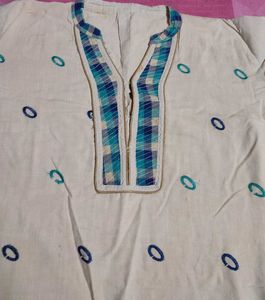 Cream Color And Green Kurta Set With Embroidery