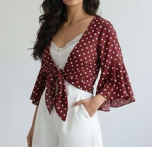 Polka Dot Tie-Front Crop Top