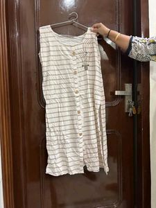 Striped Button Down Tank Dress Type Kurti