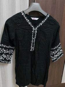 Embroidered Black Short Kurti