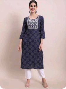 Blue Circle Print Kurti with Embroidered Detail