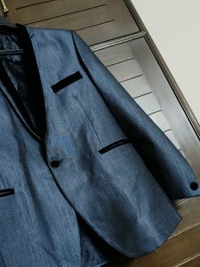 Partywear Men Shiny Stylish Blue Suit Set