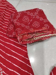 Red Bandhani Kurta Set