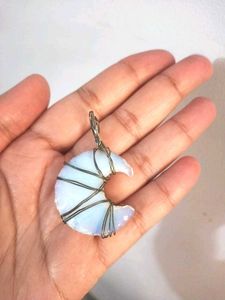 Fire Opal Crystal Pendant Moon Shaped