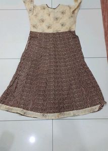 A -Line Kurta For Women In Coffee &amp; Cream Color