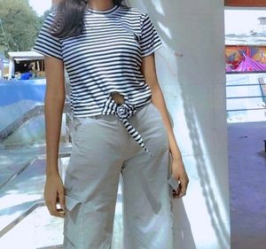 White And Black Lining Crop Top