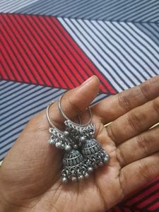 Silver Jhumka Hoop Earrings