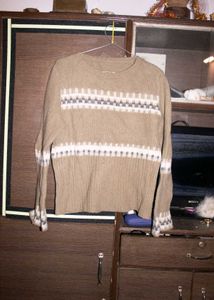 Beige Ribbed Knit Sweater