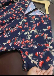 Navy Blue Jumpsuit Red Floral Print For 38 Bust