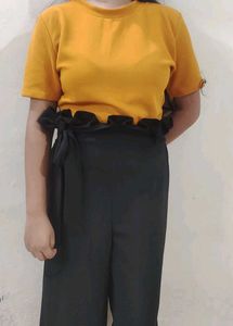 Mustard And Black Culotte Set