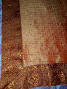 Soft Shining Orange Saree With Red Blouse