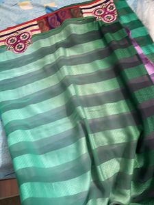 New🔥 Elegant Green N Purple Striped Saree