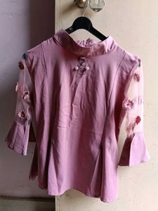 Pink Floral Sleeve Blouse