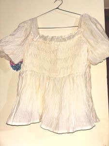 White Puff Sleeve Peplum Top