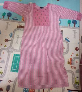 Pink Striped Embroidered Kurta pure cotton