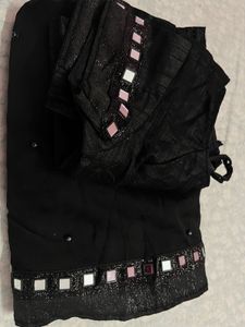 Black Supernet Sari|Sadi With Blowse