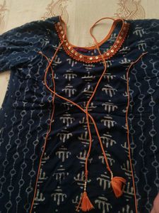 Attractive Blue Printed Ethnic Kurta with Dori