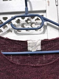 🎀Burgundy Knit Sweater w/ Lace Trim E