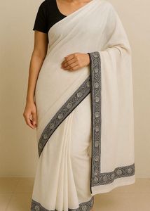 Elegant White Saree with Black Border