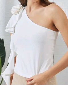 Shein One Shoulder Flower Applique Ruffle Detail