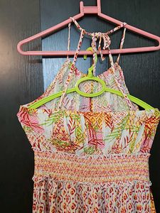 Colorful Halter Neck High Low Pattern Dress