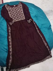 Embroidered Brown Kurti Dress
