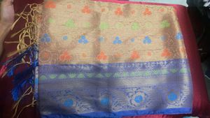 Peach and Blue Saree