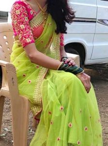 Pink Embroidered Sari Blouse