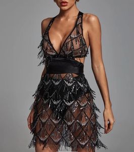 Sequin Fringe Mini Party Dress