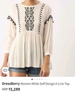 Dressberry Branded White Top With Black Embroidery