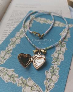 Hand painted Heart Locket Beaded Necklace