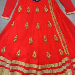 Elegant Red Embroidered Anarkali Suit