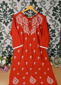 Red Embroidered Kurta