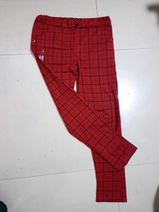 Red Checked Casual Pants