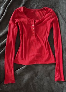 Y2k Henley Burgundy Long Top