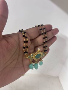 Black Bead &amp; Pink Stone Necklace