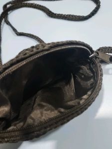 Crochet Circle Sling Black Bag