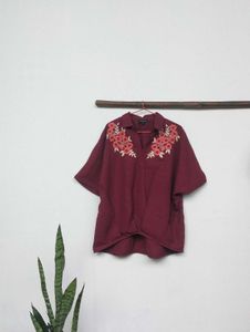 Oversized Maroon Embroidered Shirt