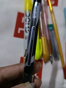 Stationery Set 4 Pencils 2 Blue Ball Pen 3 Black Ball Pen 1 Black Gel Pen  Golden Glitter Pen Lead Pencil With Lead , Crayon Highlighter , Paint Brush