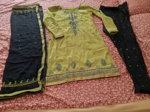 3pc Suit Kameez Pant Dupatta Embroidery Set Wear