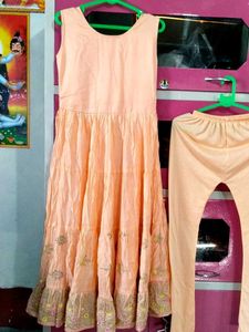 Peach Embroidered Long Frock With Suit