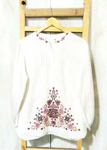 Embroidered White Tunic Top Size-40