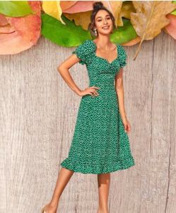 Green Dotted Midi Dress
