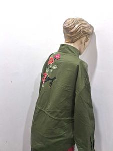 Zara Rare Find Emberiodery  Womens  Green Jacket