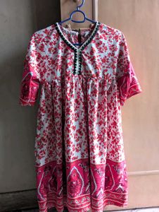 Red & White Floral Print Dress